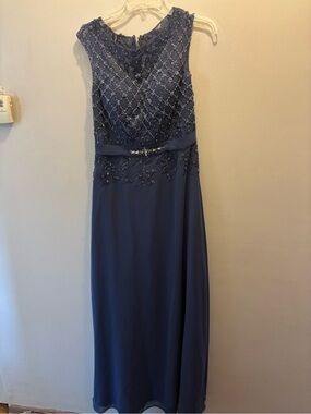JJs House Navy Beaded Floral Lace Maxi Dress